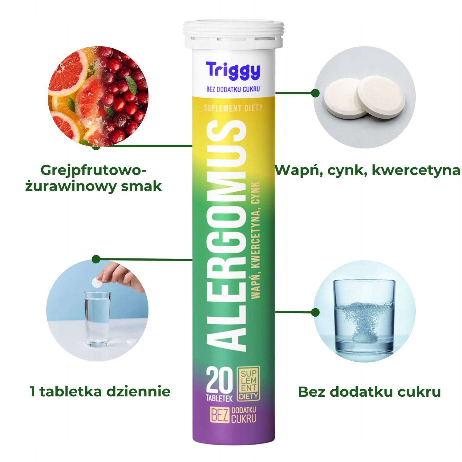 Triggy Allergomus Calcium Quercitin Zinc Effervescent Tablets 2x 20 pcs Manufacturer code 5907426670051