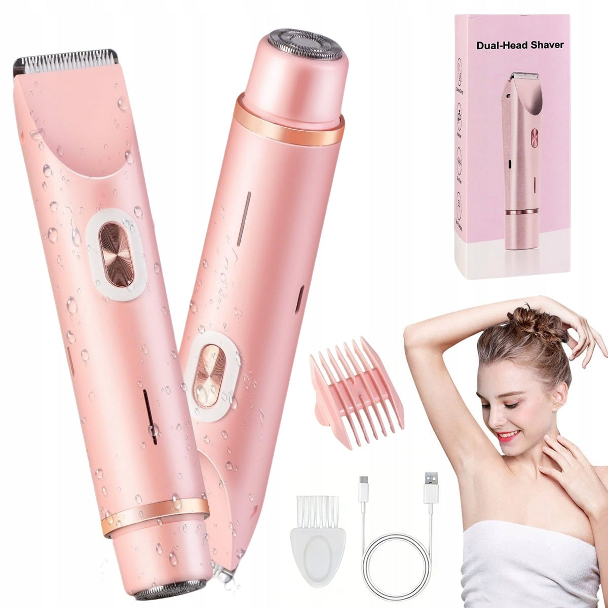 Trimmer Body Shaver and Bikini for Women, Pink Double Head 2in1