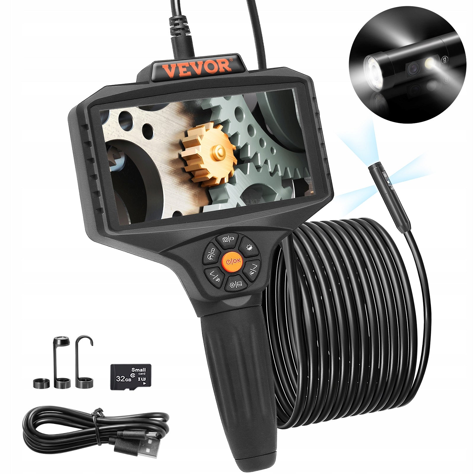 Triple Lens Inspection Camera 5" IPS Screen 1080P 16.5FT 10 LED Lights