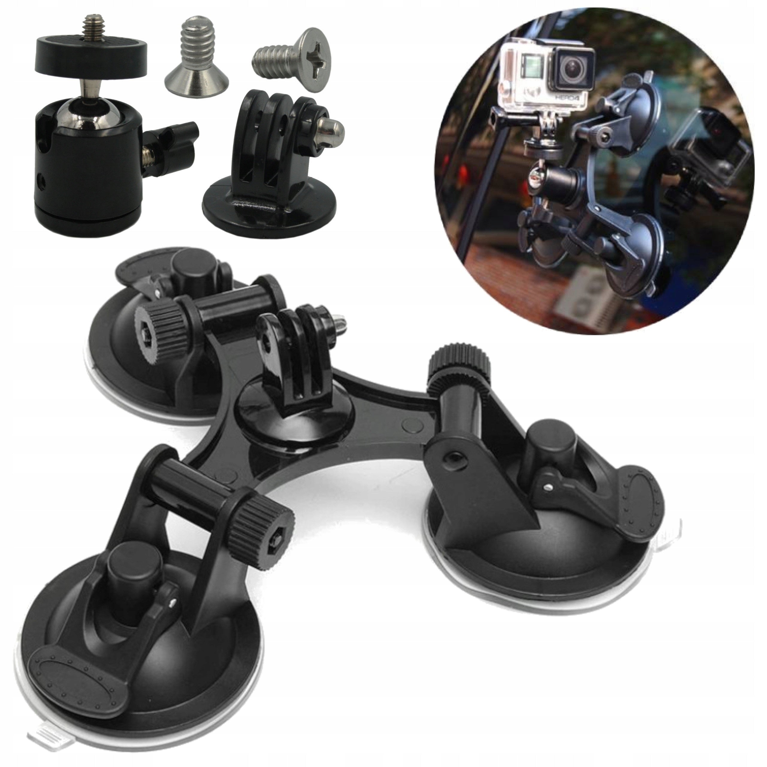 Triple Suction Cup Mount Window Mount for GoPro DJI Action Sony Eken Manufacturer code GOPRO 12 11 10 9 8 7 SONY SJCAM DJI EKEN