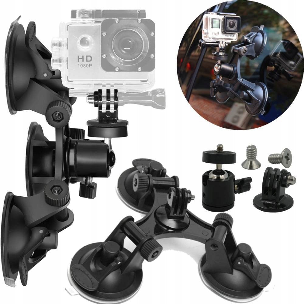 Triple Suction Cup Mount Window Mount for GoPro DJI Action Sony Eken