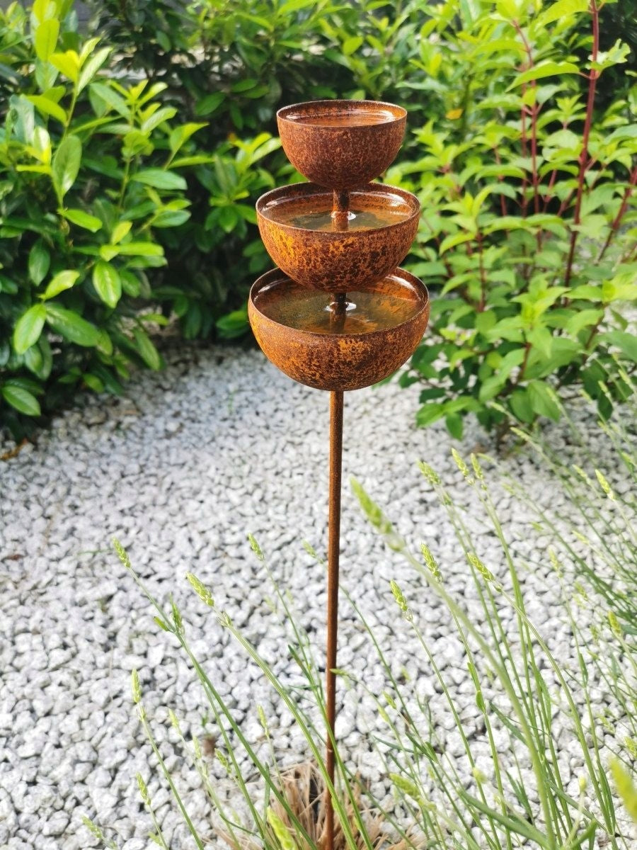Triple drinker for birds 75 cm - garden figurine made of metal | RUST Manufacturer code 501.265.075-02