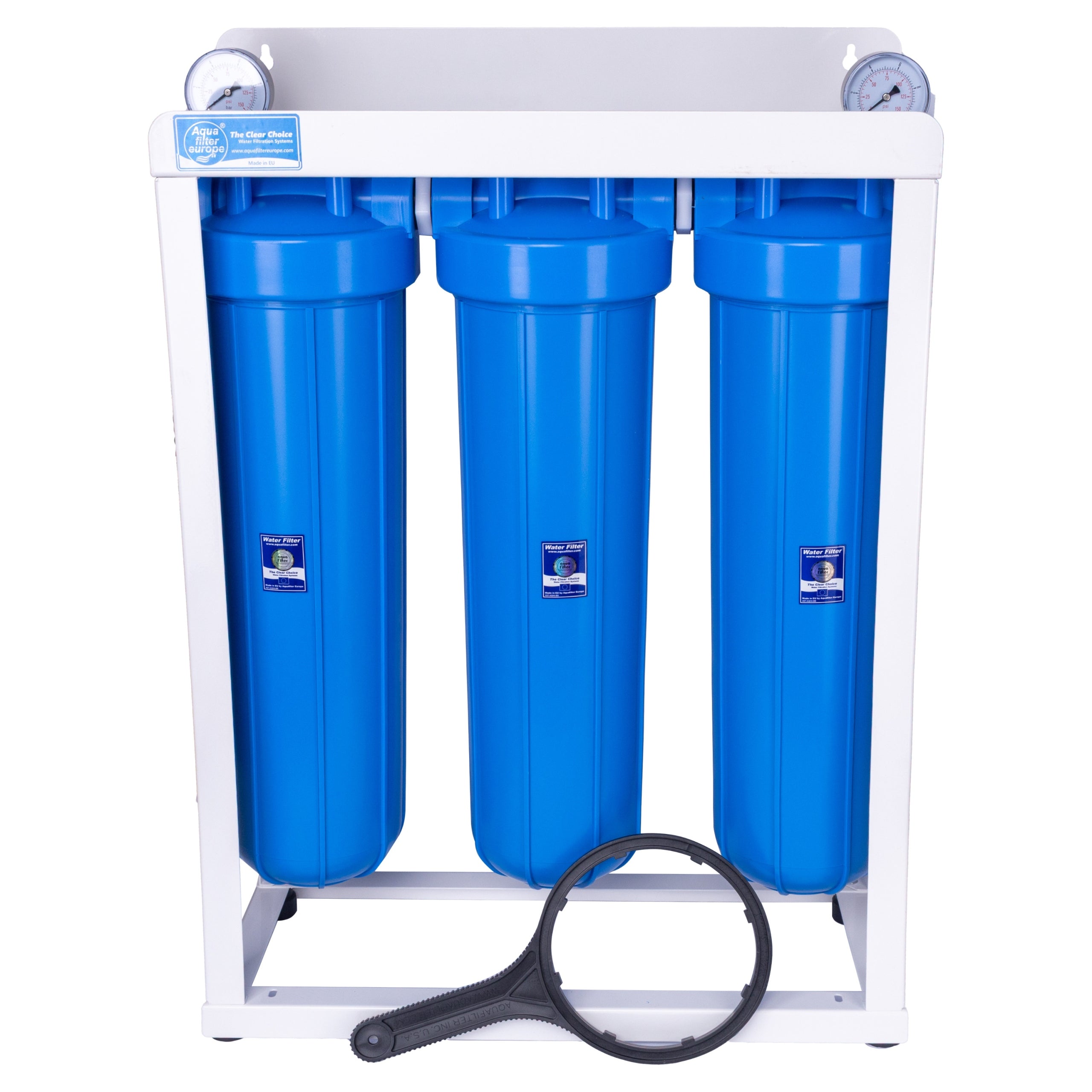 Triple filter Big Blue 20" manometer frame 1” Aquafilter HHBB20B