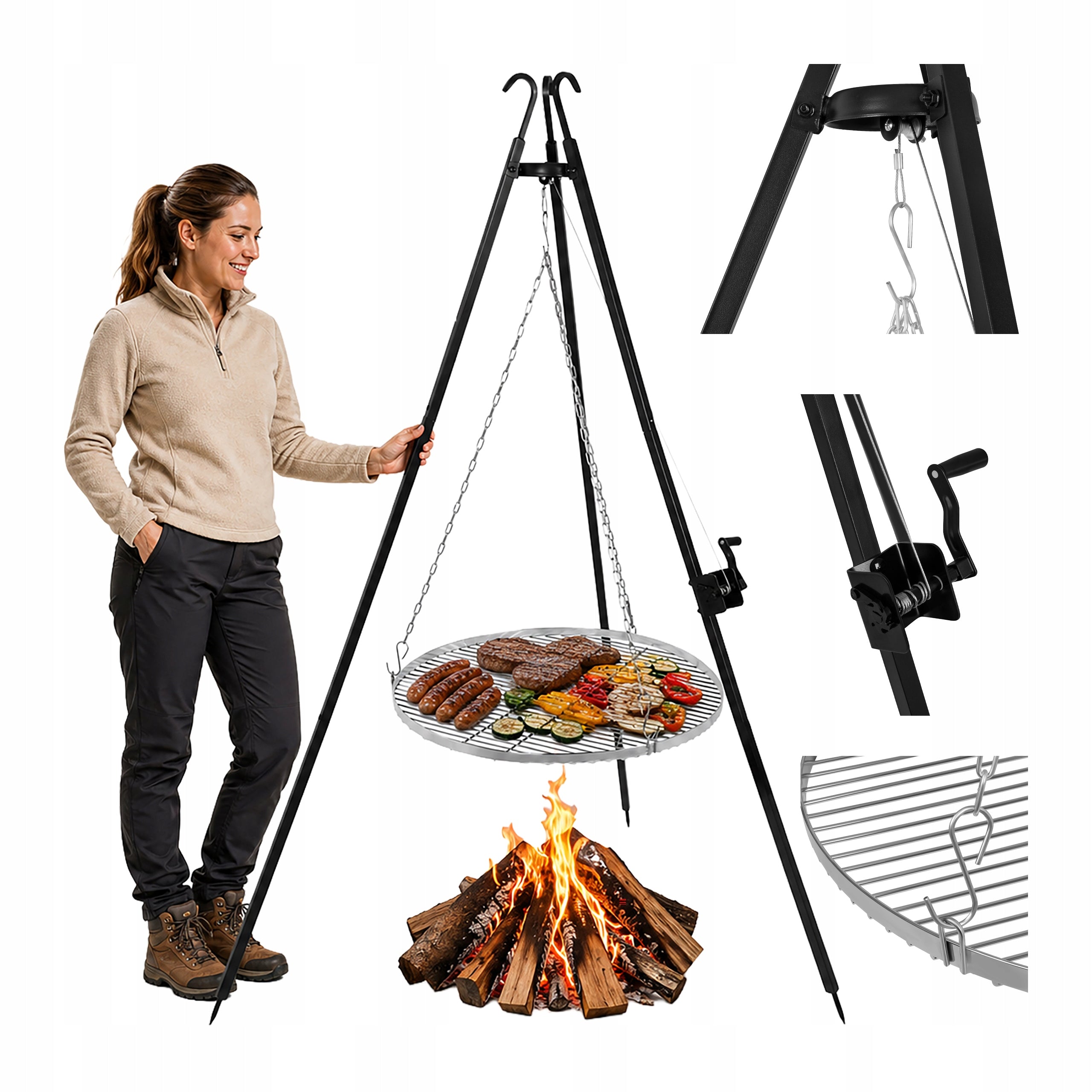 Tripod Grill with Garden Grate Hanging Grate 70 cm Fire Pit Stainless