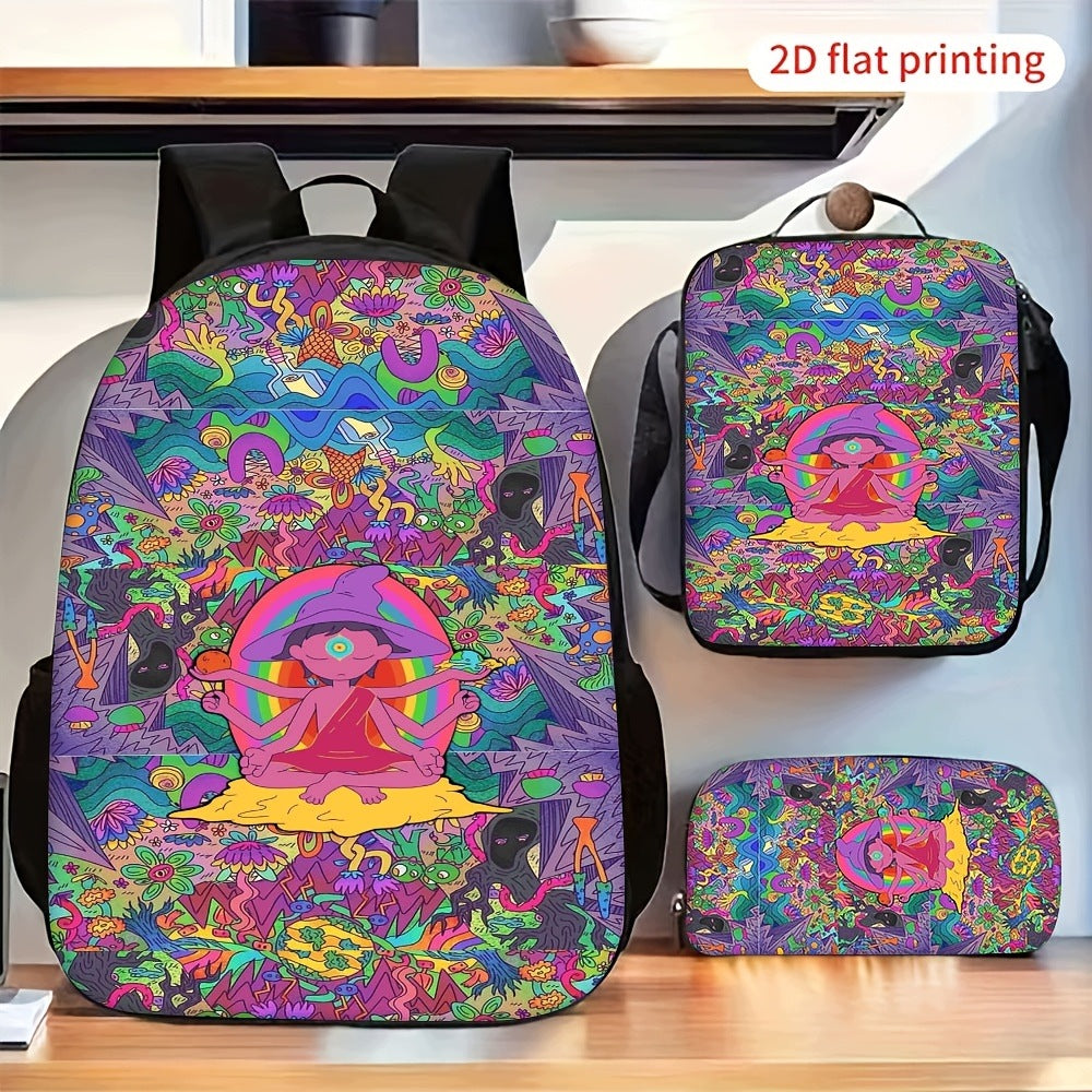 Trippy Psychedelic Abstract Pattern Backpack Set with Crossbody Bag