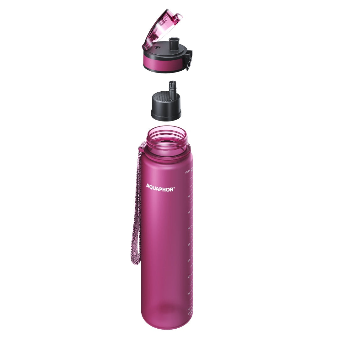 Tritan Water Bottle Aquaphor City 1L Burgundy + 1 Filter Packaging status original
