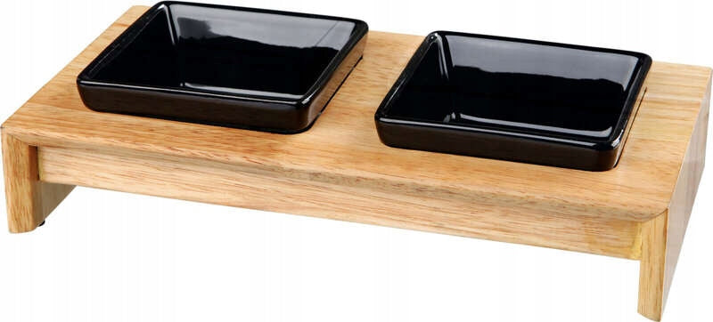 Trixie Ceramic/Wooden Bowl Set 2x0,2l 28x5x15cm