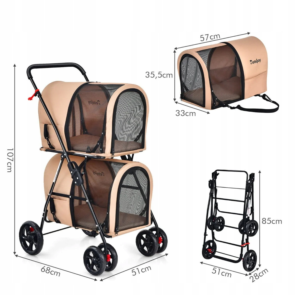 Trolley Costway beige size. S/M FOR SMALL ANIMALS Trade name podwójny wózek dla zwierząt