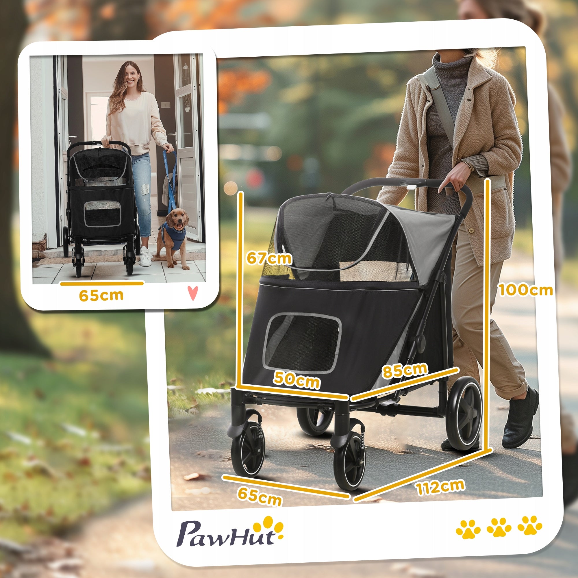 Trolley PawHut For Dog S/M 65x100x112 cm Max. 30kg Folding Transporter Brand PawHut