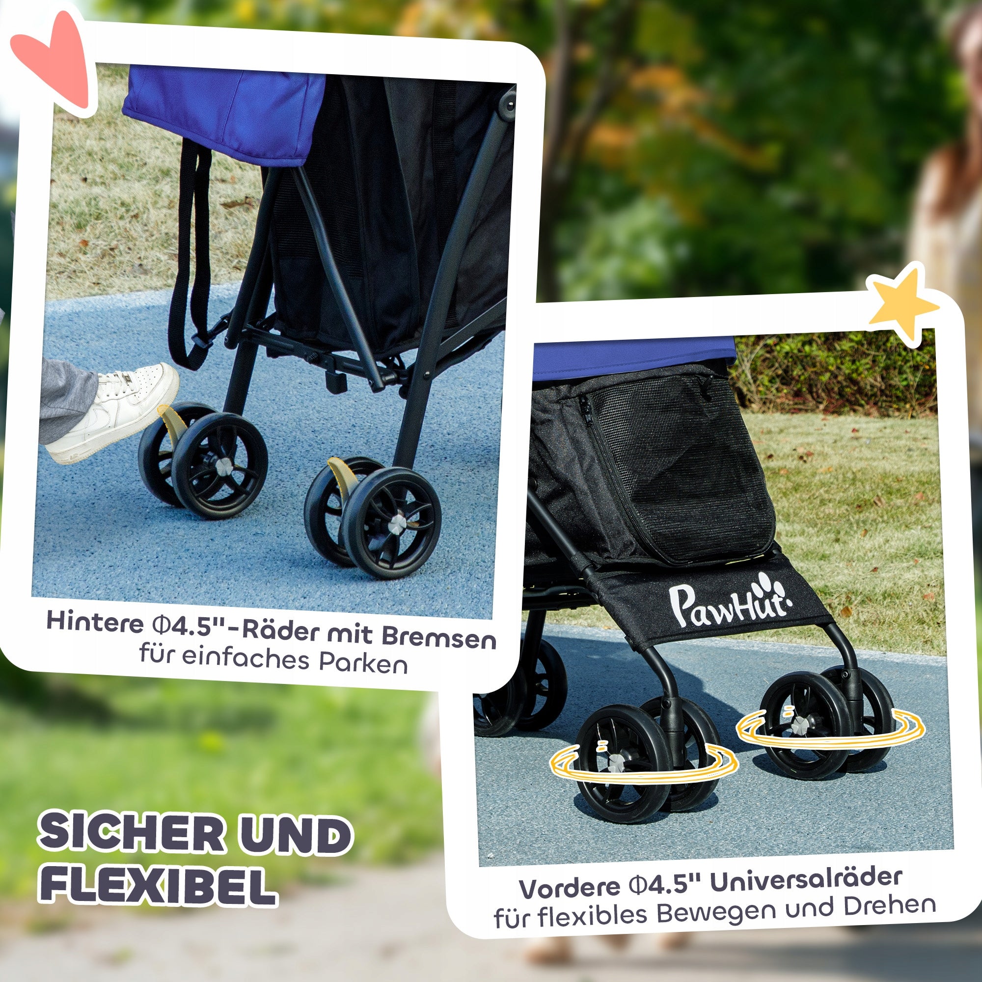 Trolley for dog and cat folding blue 76 x 44 x 103 cm Product height 103 cm