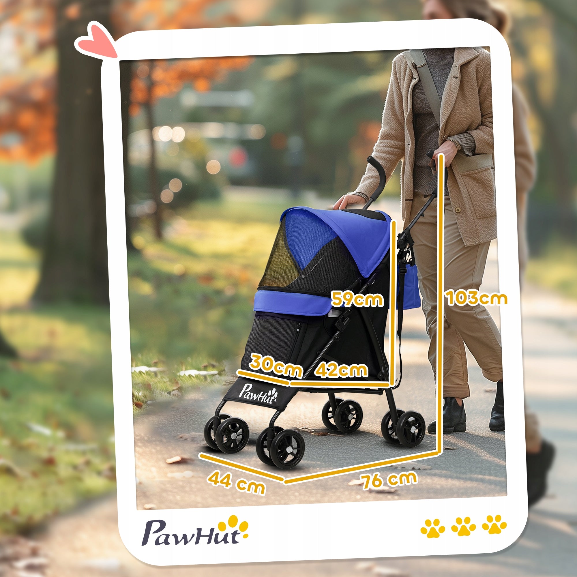 Trolley for dog and cat folding blue 76 x 44 x 103 cm Size S