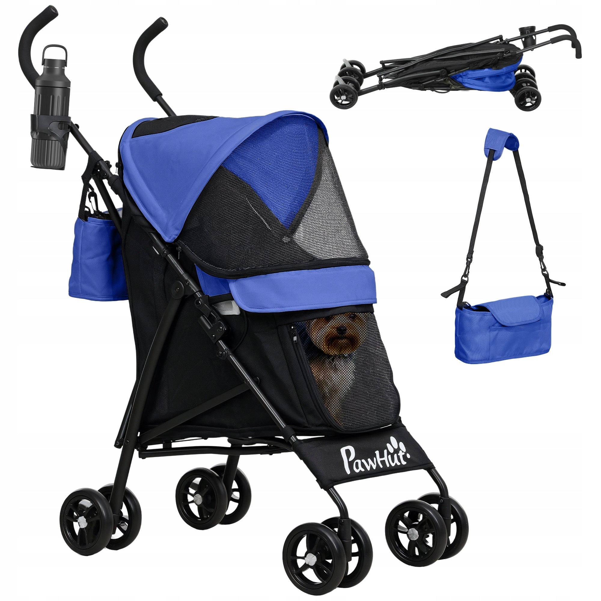 Trolley for dog and cat folding blue 76 x 44 x 103 cm