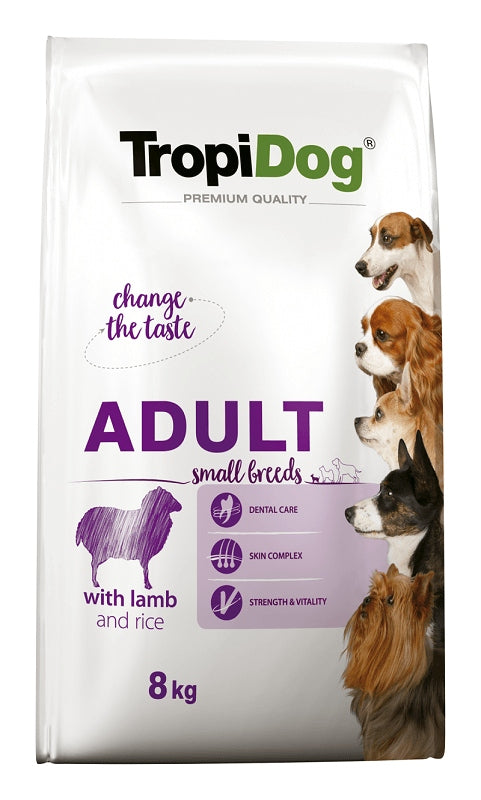 TropiDog Premium Adult S Lamb & Rice 8kg + FREE