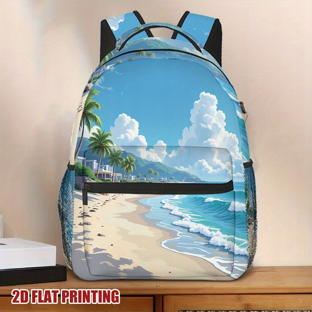 Tropical Beach Print Lightweight Backpack for Work and Travel