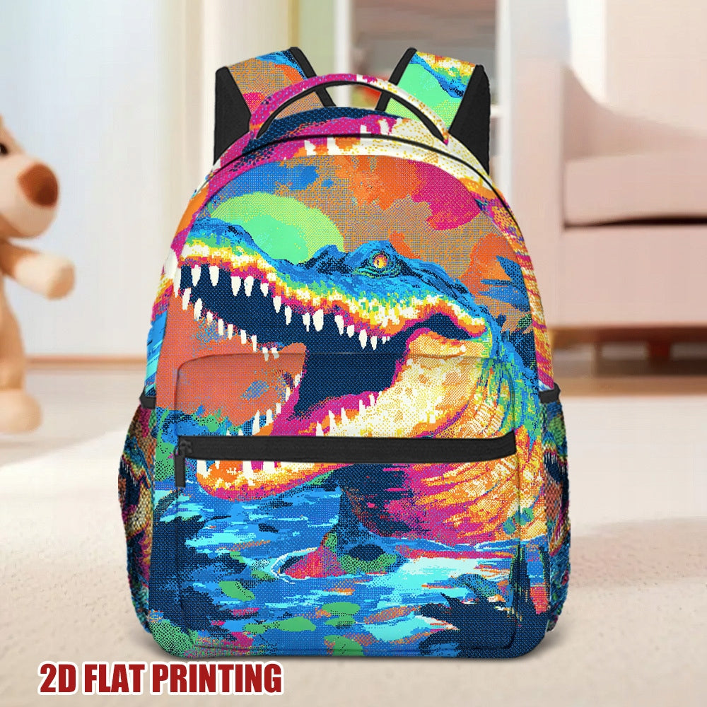 Tropical Crocodile Print Backpack - School, Travel, Casual