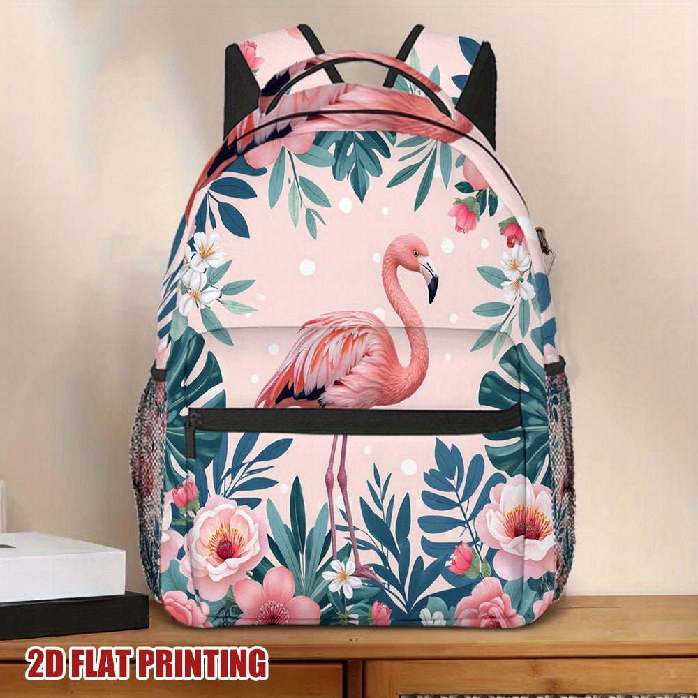 Tropical Flamingo Pink Palm Floral Print Backpack for School and Travel