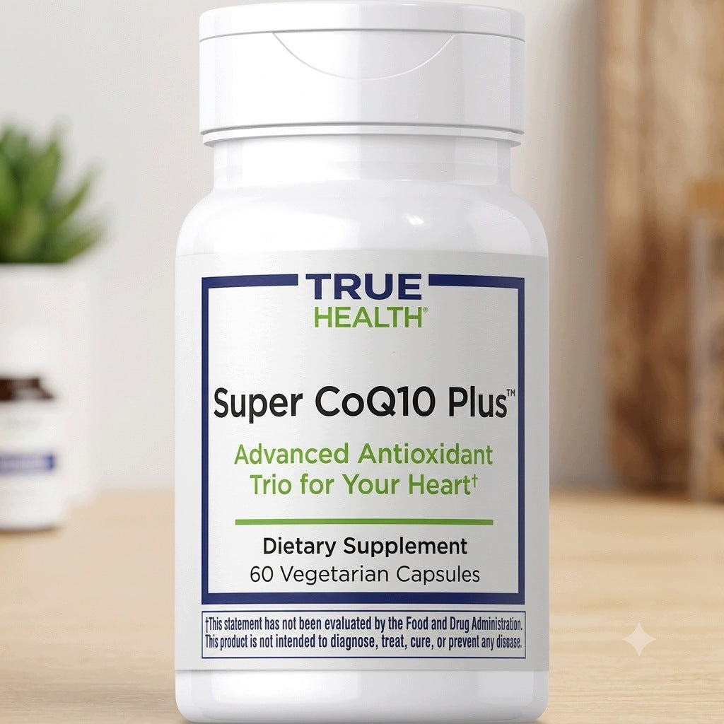 True Health Coenzyme Q10 Plus Quercitin and Resveratrol 60 vcaps Heart Packaging status original
