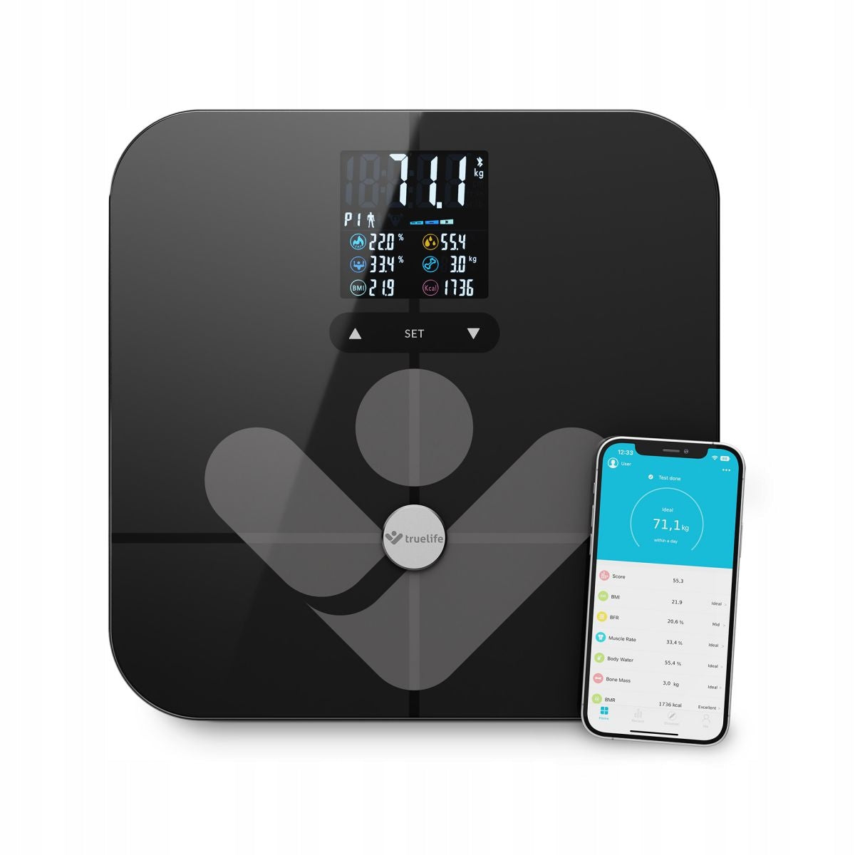 TrueLife Fitscale W7 BT Analytical Bathroom Scale (Black) Brand TrueLife
