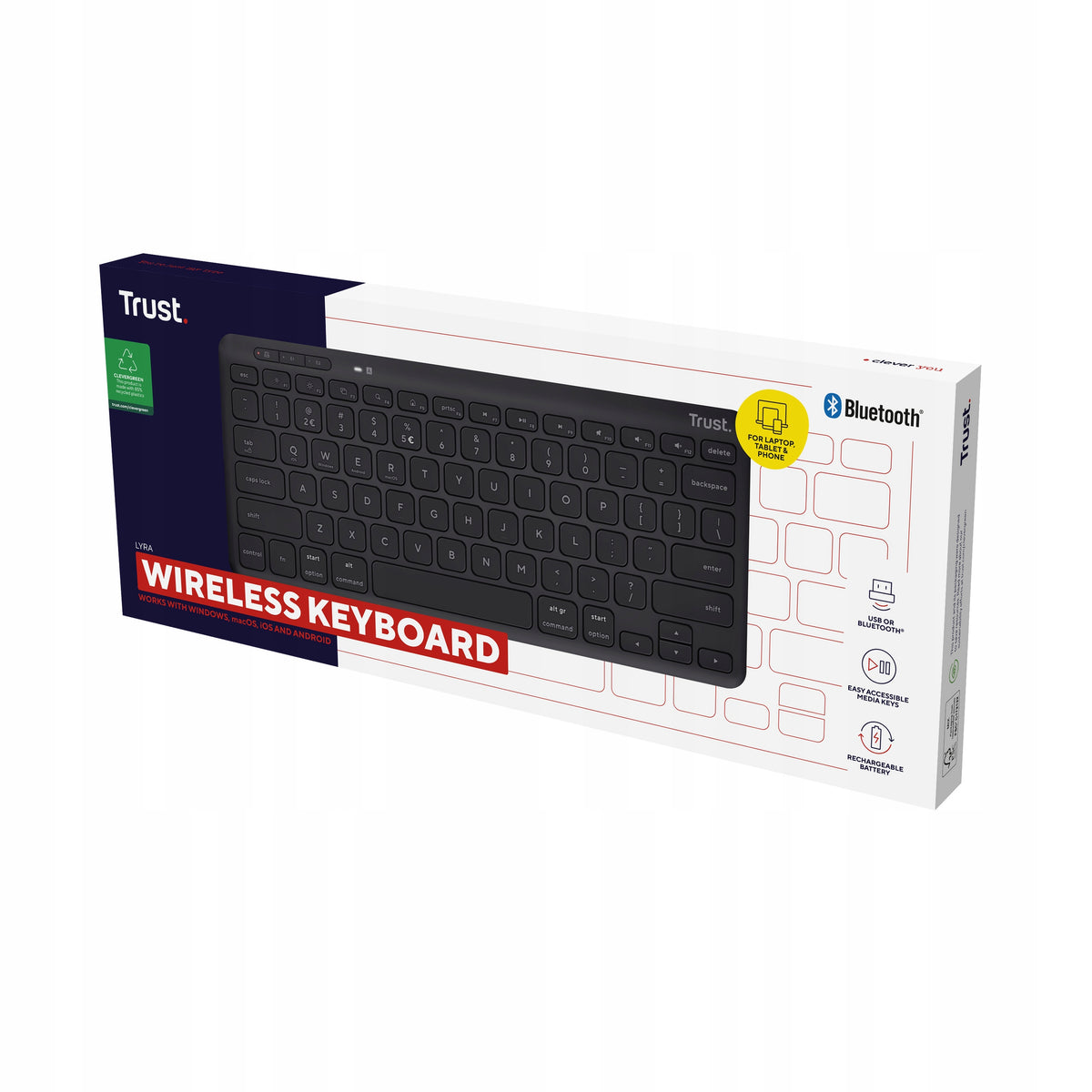 Trust Lyra Bluetooth / USB 2.4 GHz Wireless Membrane Keyboard Packaging status original
