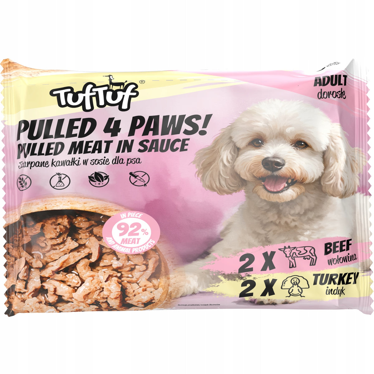 TufTuf Ripped Pieces Wet Dog Food 2x Beef 2x Turkey 4x100g