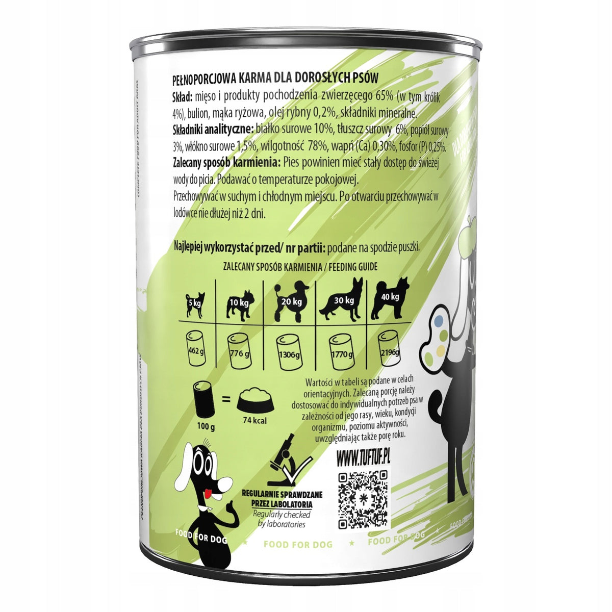 TufTuf Wet Dog Food Rabbit Can 400g Ground Packaging status original