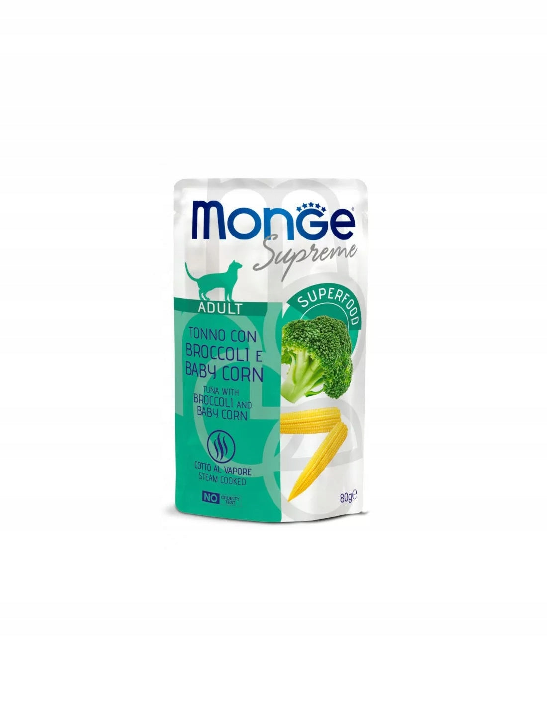 Tuna cat sachet with broccoli and mini corn 80g - by MONGE