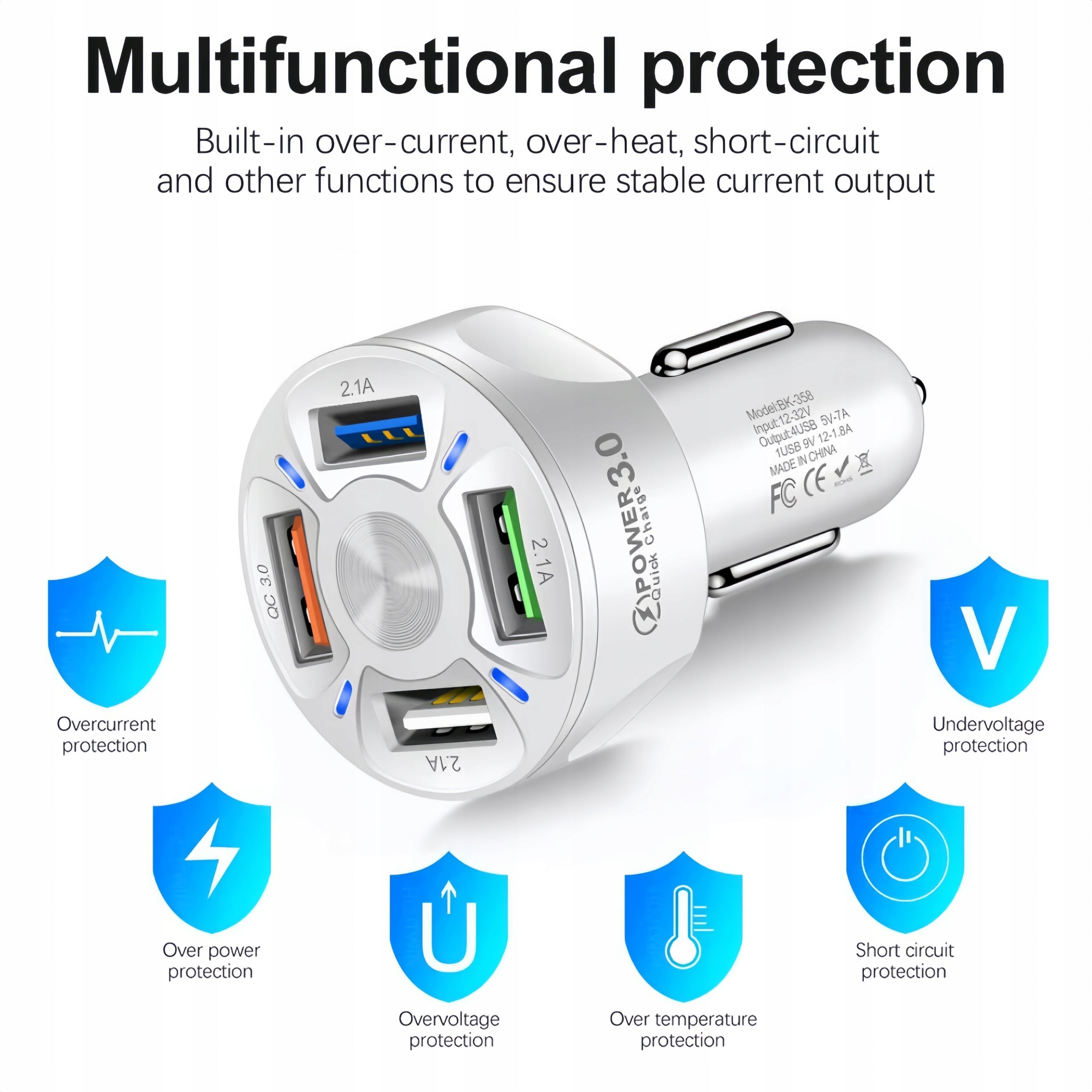 Turbo Car Charger 4x USB TO CAR PD QC 3.0 + Fast Cable Manufacturer code SZYBKA ŁADOWARKA SAMOCHODOWA + KABEL