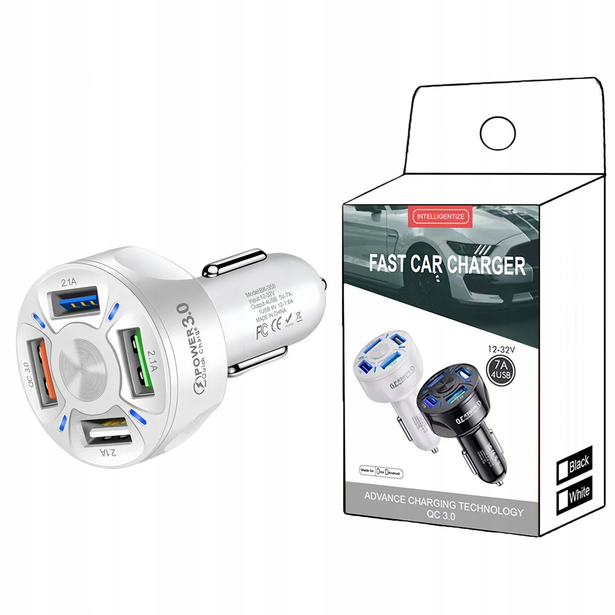 Turbo Car Charger 4x USB TO CAR PD QC 3.0 + Fast Cable Packaging status original