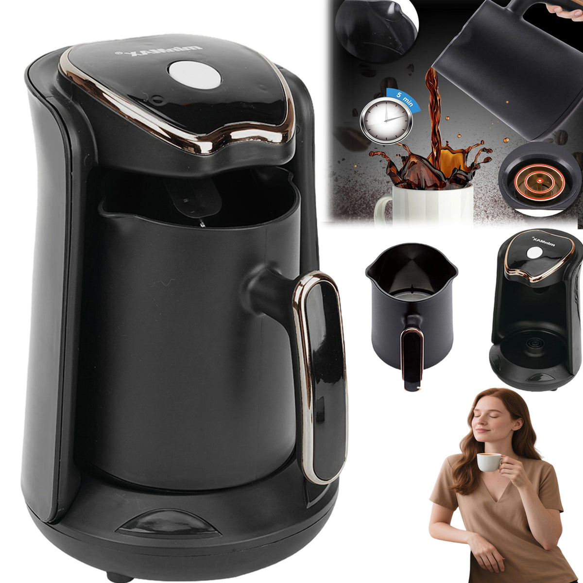 Turkish Coffee Maker With Anti Slip Base And Heating 220V-240V Black