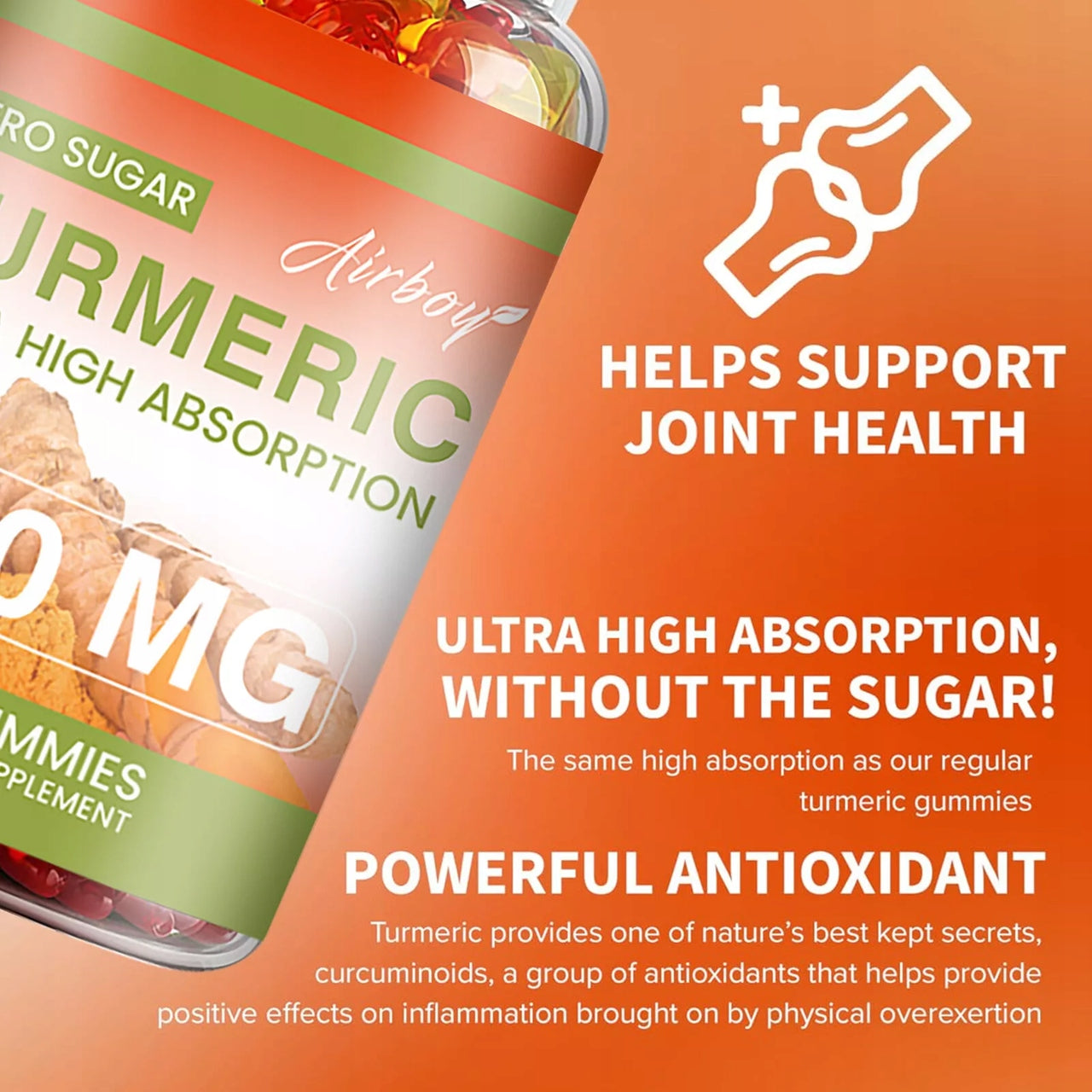 Turmeric Curcumin Gummies - Supports joint health, Pain relief, Ant... Manufacturer code Airboy