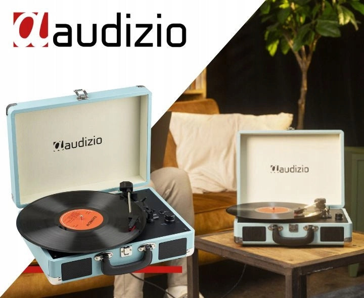 Turntable in Bluetooth In/Out Retro USB MP3 Case with Speakers Blue Packaging status original