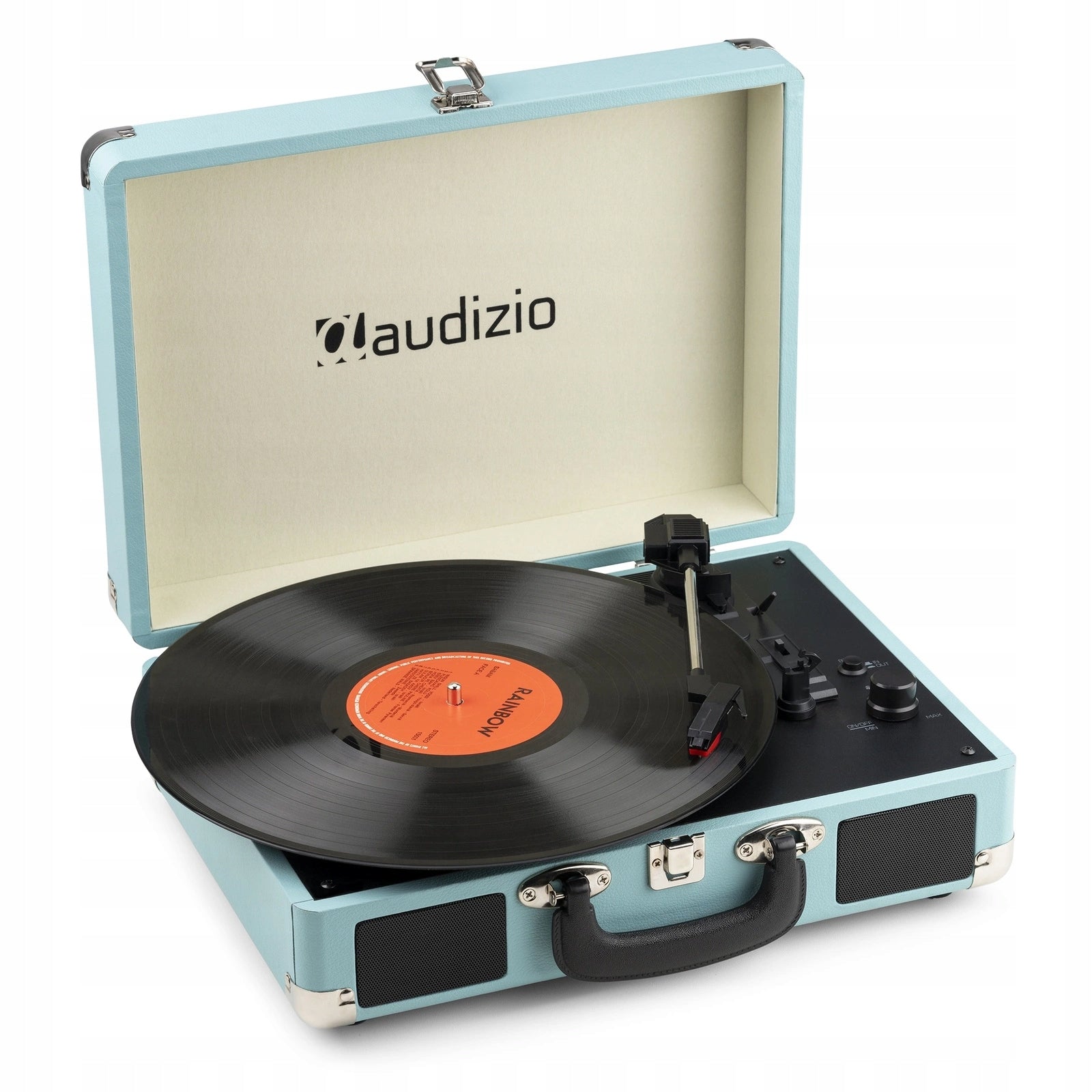 Turntable in Bluetooth In/Out Retro USB MP3 Case with Speakers Blue