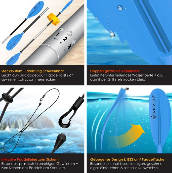 Two Feather Swivel Kayak Paddle Double Blue Kesser
