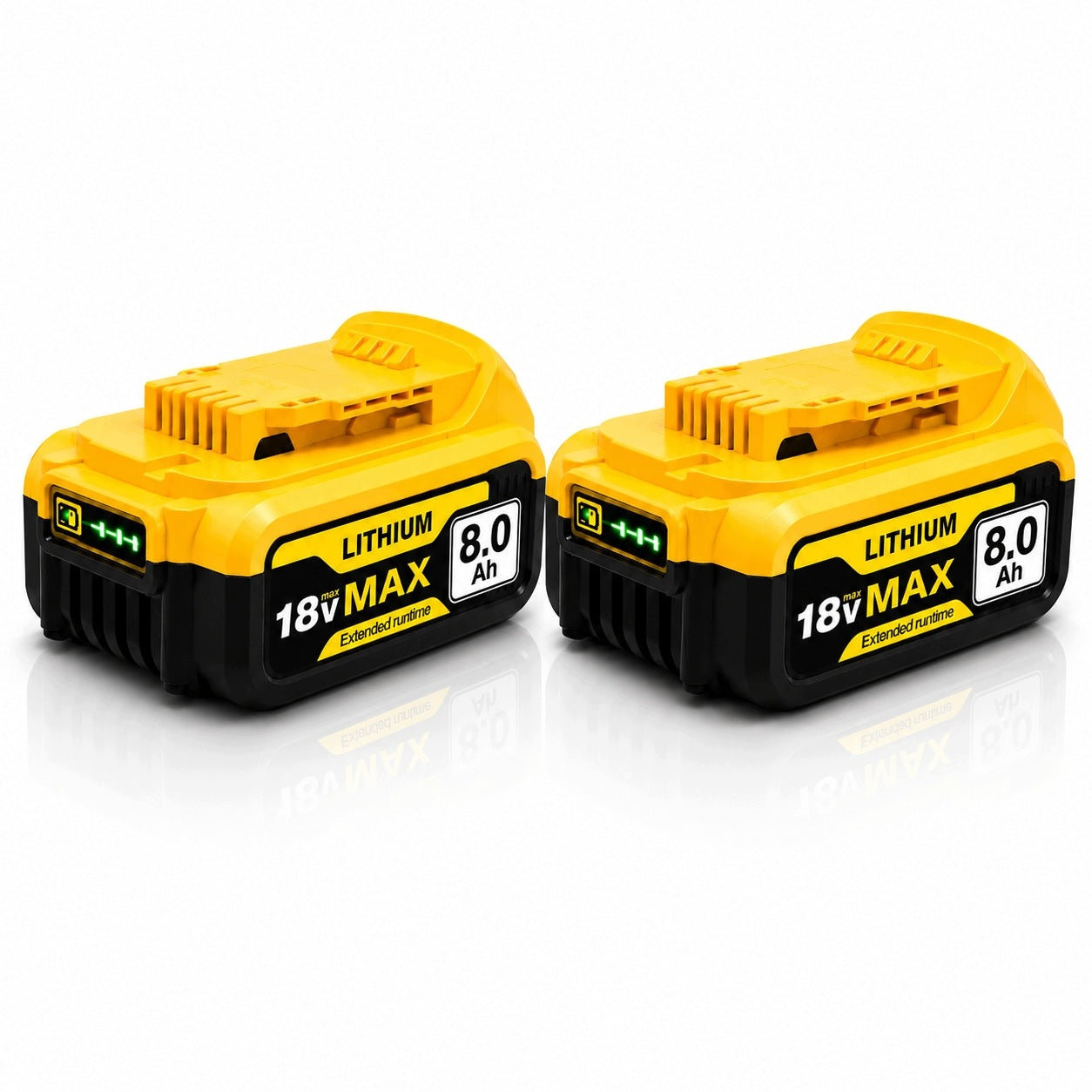 Two Li-ion Batteries Replacement 18V 8Ah LED DeWALT DCB182 DCB206