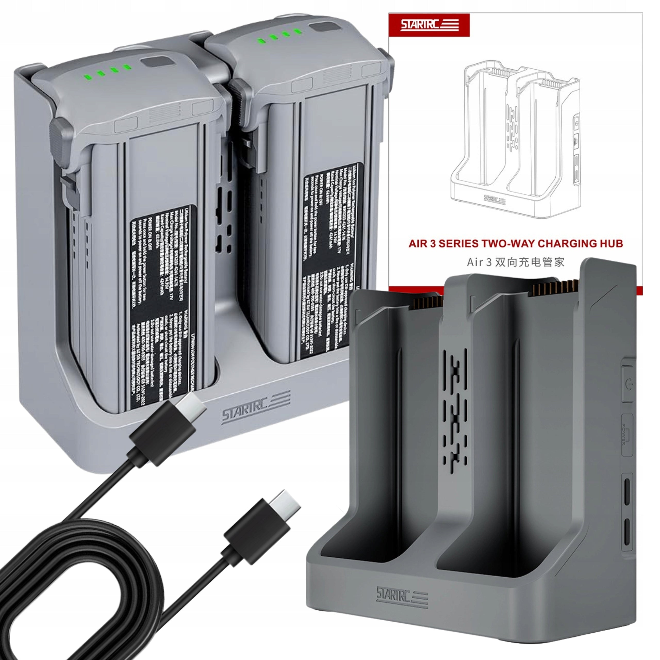 Two-Way 2-in-1 Charging Hub for DJI Air 3S/Air 3 Drone Batteries