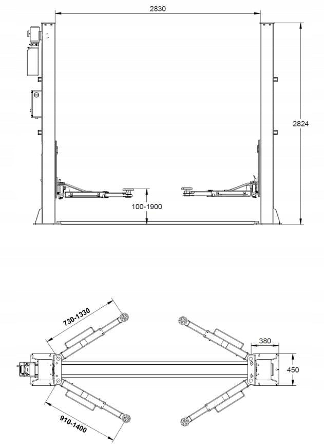 Two-column lift ELPRO DL240R FRAME AUTOMATIC Long Arms Bus + OIL Brand Elpro