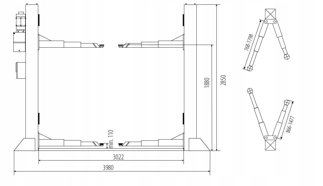 Two-column lift Grubber automatic 6T LONG ARMS Brand Grubber