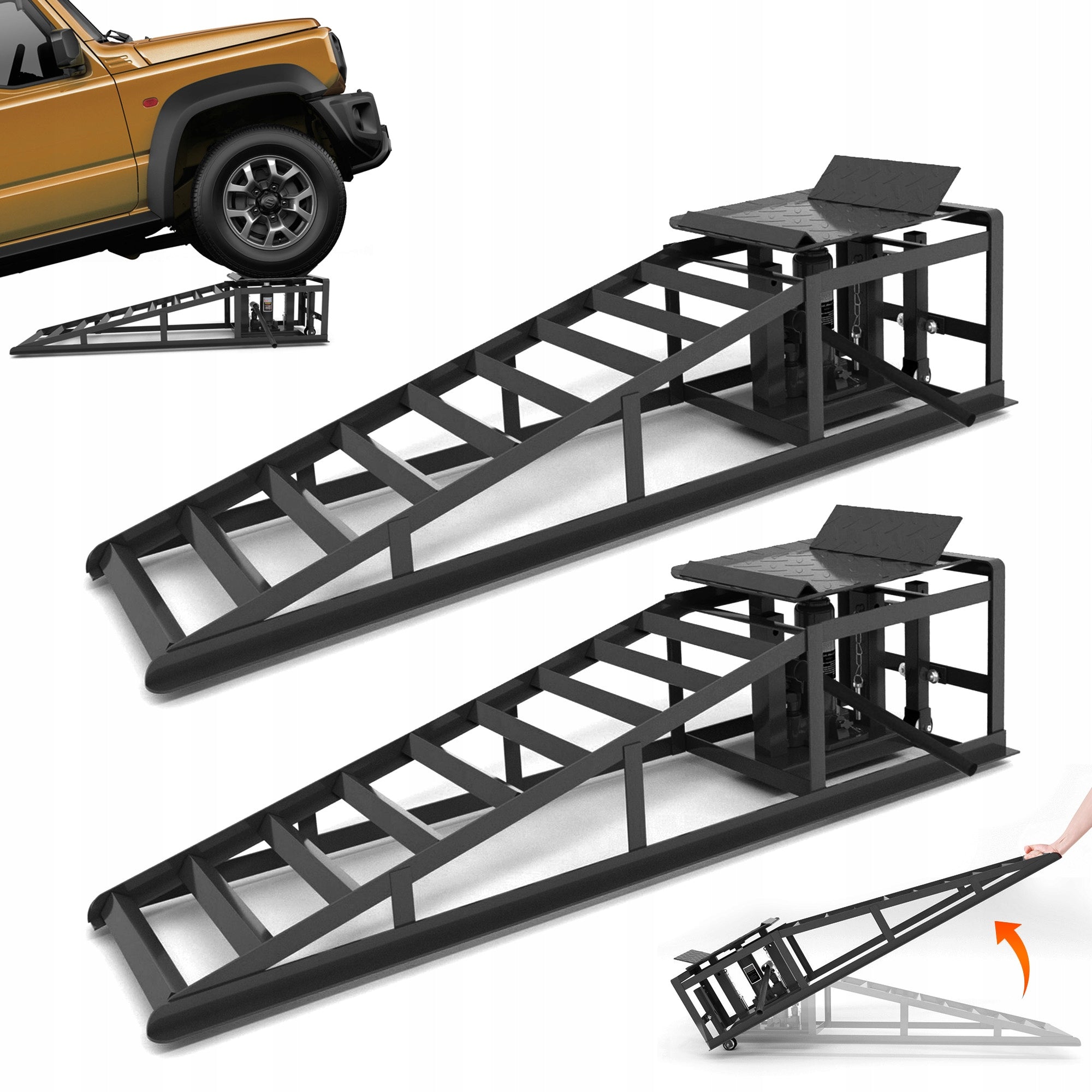 Two parts, 5 tons (11 065 lbs), heavy duty ramp, black. Manufacturer code 8001819945690