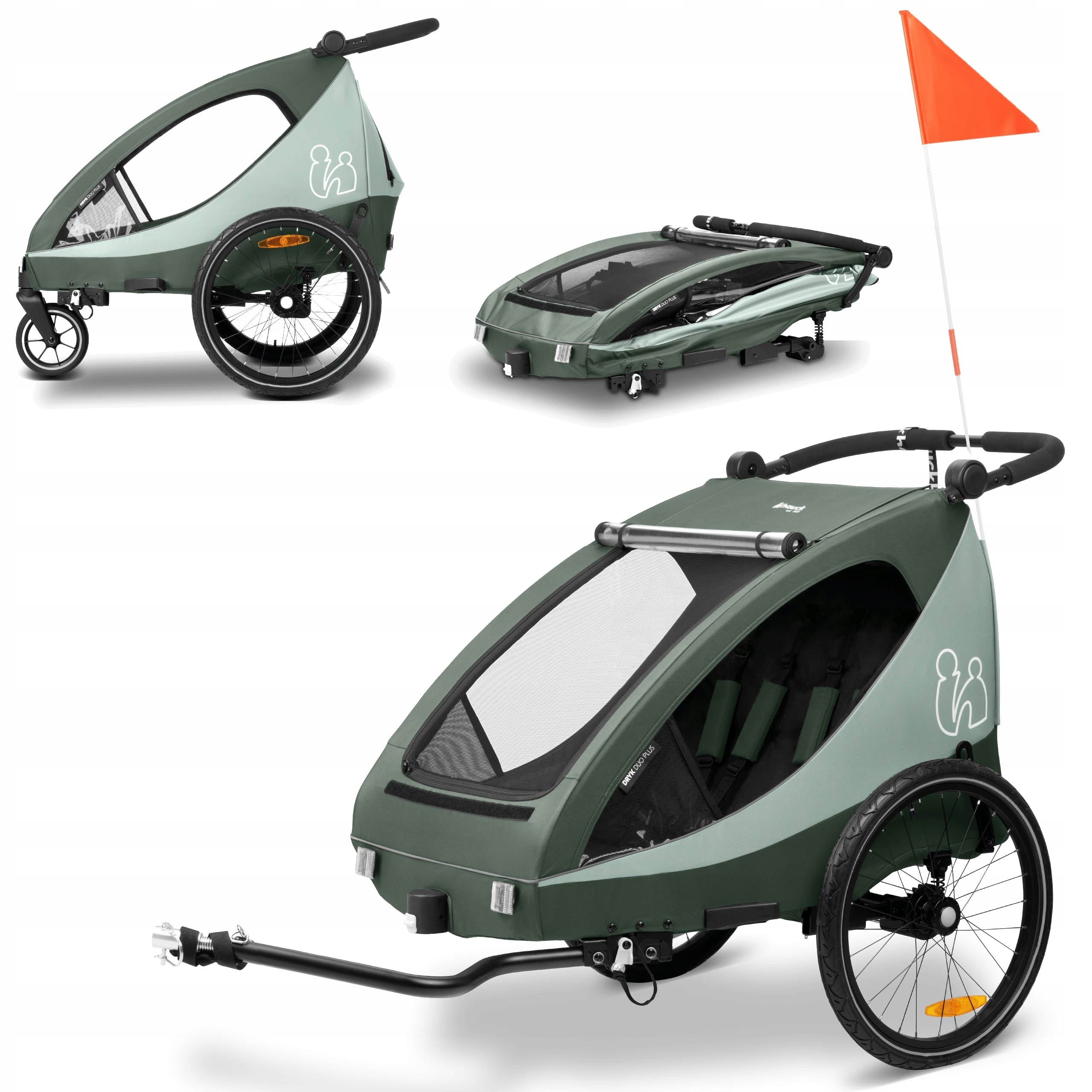 Two-seater bicycle trailer solid Hauck Dryk Duo Plus Dark Green