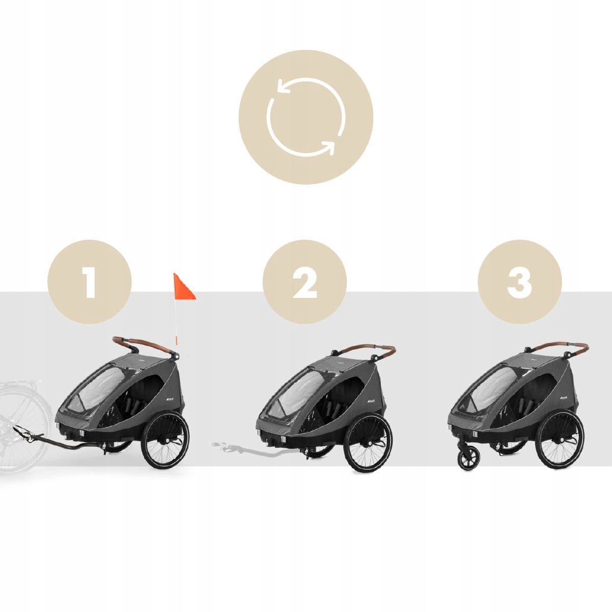 Two-seater bicycle trailer solid Hauck Dryk Duo stroller Melange Grey Packaging status original