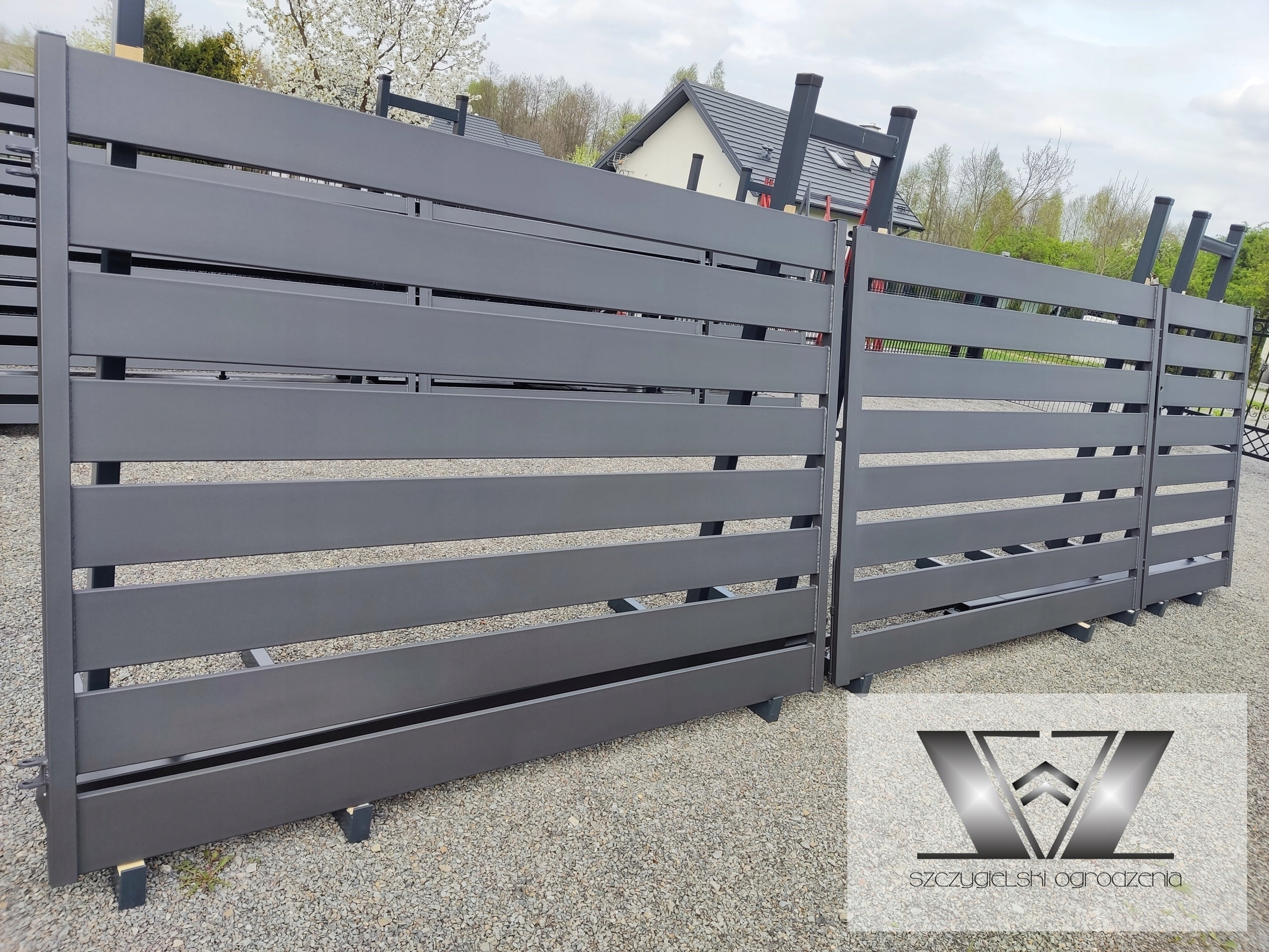 Two-wing fence gate 4Mx1,5M + Gate| profile 140x20 | GRAPHITE