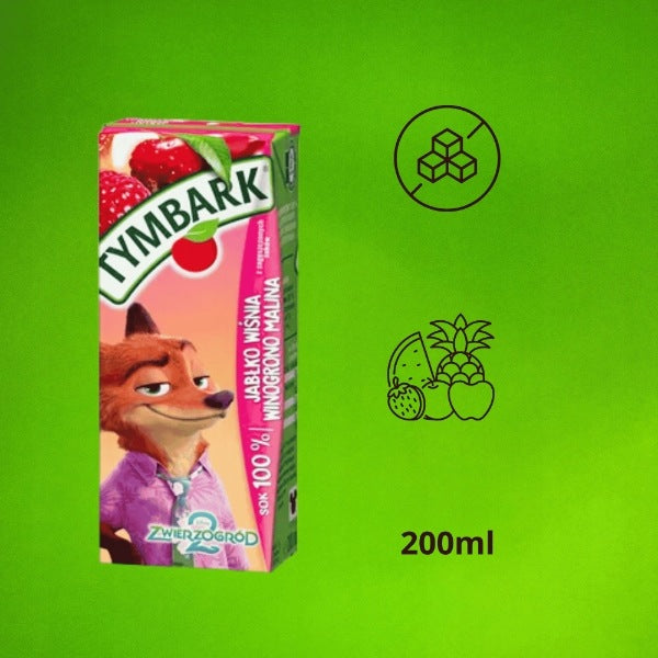 Tymbark Juice 100% apple cherry grape raspberry for children 200ml Capacity 200 ml