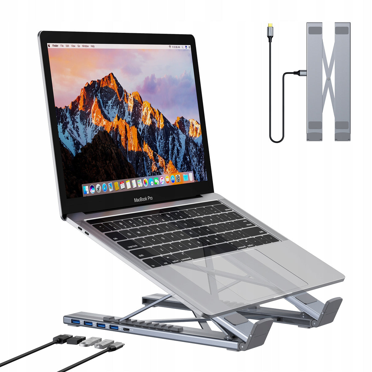 Type-C 5in1 Foldable Cooling Laptop Stand with USB Docking Station