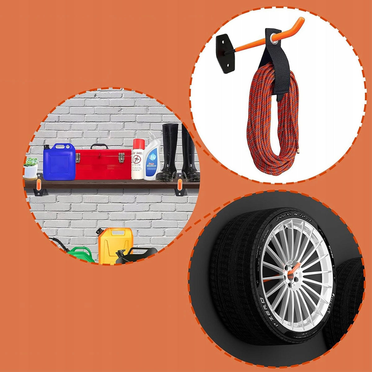 Tyre Holder Rim Organizer Garage Set 4x 40kg Wheels Hook Strong Brand no brand