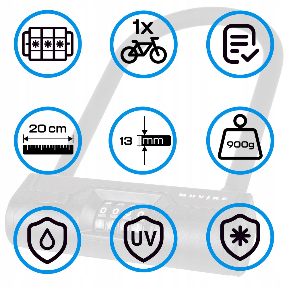 U LOCK STEEL BICYCLE CLASP WITH DOUBLE BOLT CODE MUVIKE U200/13C Brand Muvike