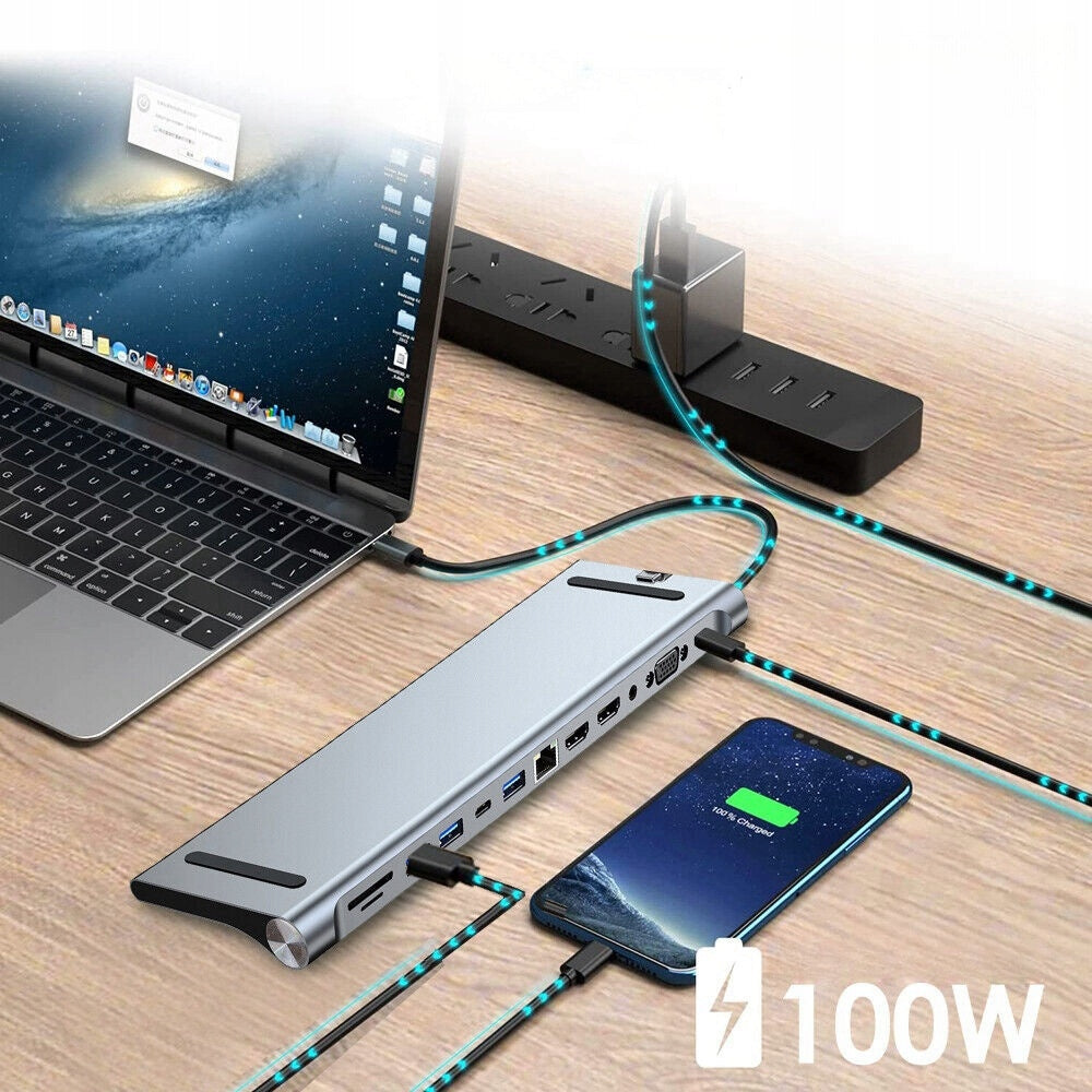 UGREEN ADAPTER HUB SPLITTER USB C 12IN1 USB 2.0 3.0 HDMI PD 100W RJ45 Manufacturer code 6PC006400