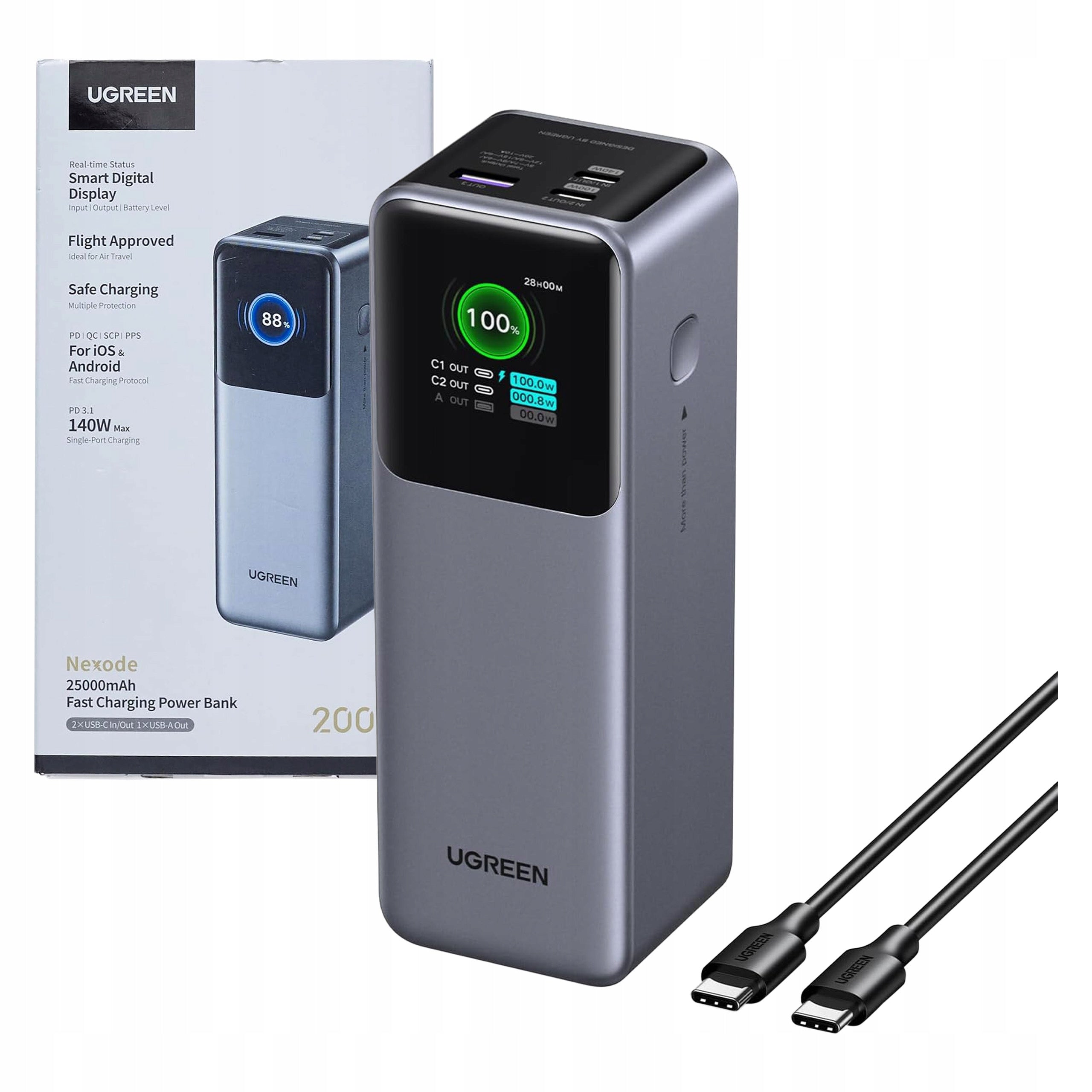 UGREEN Fast Powerbank Nexode 25000mAh Screen 2x USB USB Type C PD 3.1 200W