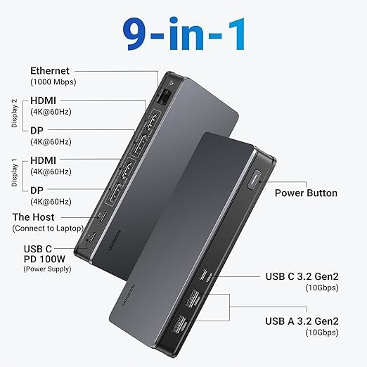 UGREEN Steam Deck Dock 9 in 1 4K 10Gbps MacBook Air Laptops Packaging status original