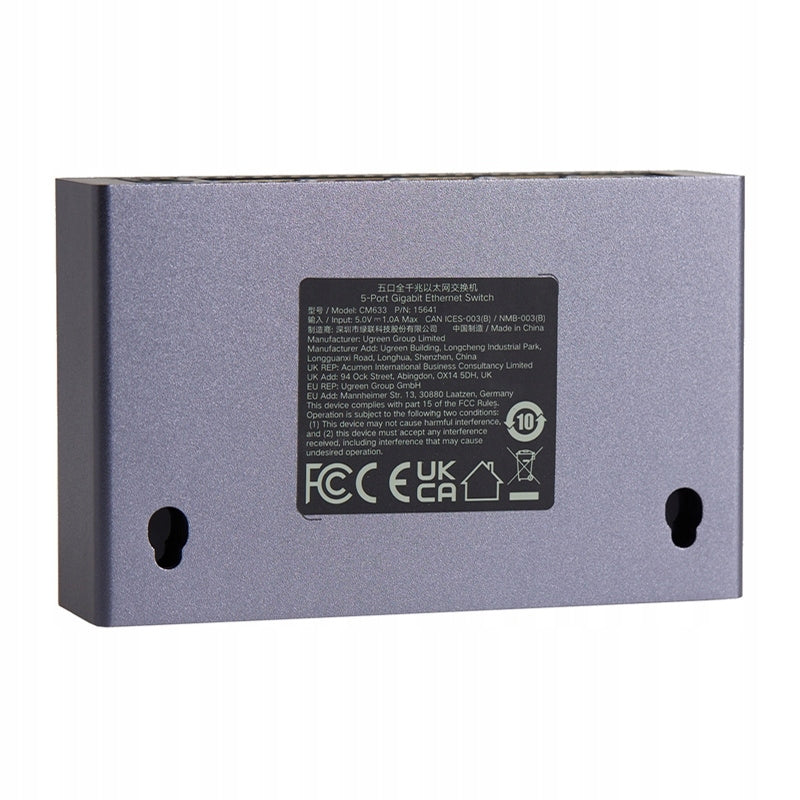 UGREEN Switch 5-Port GigaBit Ethernet Bandwidth 1 Gbps Manufacturer code 6941876246885