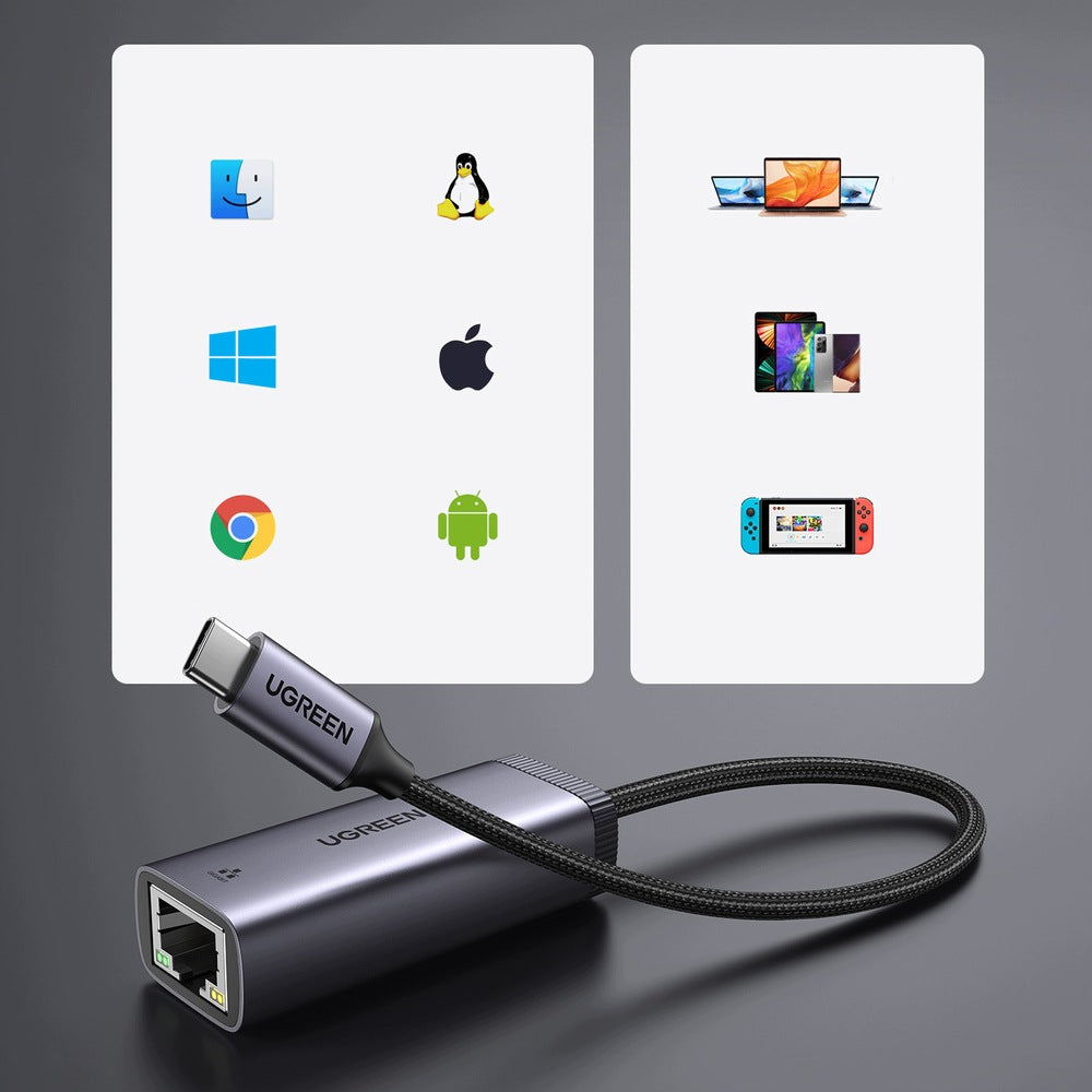 UGREEN USB-C to RJ45 Gigabit Ethernet Adapter, 1Gbps, Aluminum, 10cm Manufacturer code 4909963710895